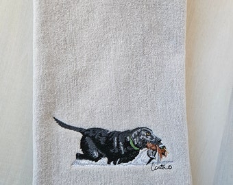 Hunting Dog with Duck towel. Unique gift. Birthday. Hunting theme bathroom towel. Hunting towel. Hunting kitchen, decor. Dog towel.