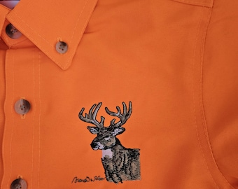 Men's Embroidered Deer Hunting Shirt - Camo/Tan/Orange/MossyOak/Realtree Options, Outdoor Apparel