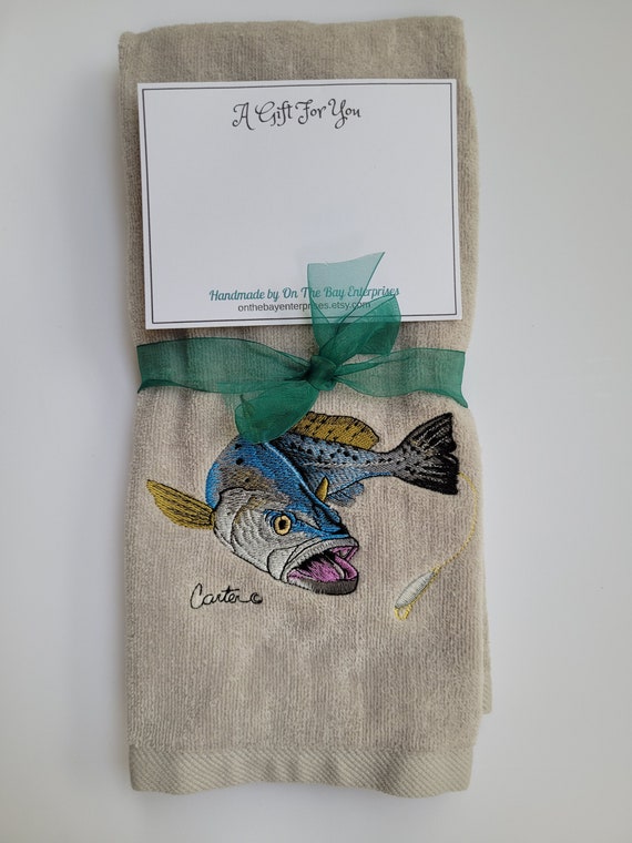 Colorful Trout Towel. Unique Gift. Birthday. Fishing Towel. Boating,  Kayaking, Golfing Towel. Coastal Bathroom/kitchen. Accent/hand Towel. 