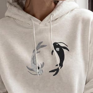 Embroidered Avatar the Last Airbender Koi Fish Hoodie | Moon and Ocean Spirits Embroidery Sweater | ATLA Anime Hoodless Sweatshirt