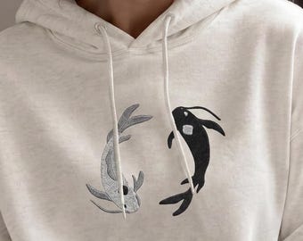 Embroidered Avatar the Last Airbender Koi Fish Hoodie | Moon and Ocean Spirits Embroidery Sweater | ATLA Anime Hoodless Sweatshirt