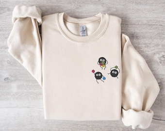 Embroidered Soot Long Sleeve Shirt | Embroidery Sweater | Anime Gifts | Crewneck Sweatshirt
