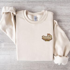 Embroidered White Chicken Long Sleeve Shirt | Video game Embroidery Sweater | Gamer Gift Ideas | Farming Hoodless Sweatshirt
