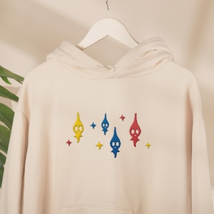 Embroidered Ghost Pikmin Hoodie | Cute Simple Anime Pixelated Sweater | Hooded Gaming Merch | Gamer Gift