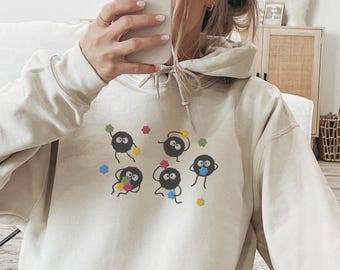 Embroidered Soot Sprites Hoodie | Anime Embroidery Sweater | Otaku Japanese Anime Gifts | Anime Hoodless Sweatshirt