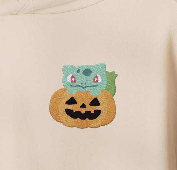 Embroidered Halloween Bulbasaur Hoodie Cute Simple Anime Pumpkin Pixelated Sweater Etsy Ireland