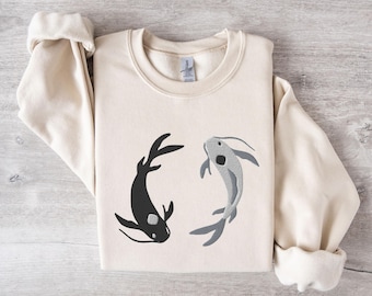 Embroidered Avatar the Last Airbender Koi Fish Long Sleeve Shirt | Moon and Ocean Spirits Sweater | ATLA Anime Hoodless Sweatshirt