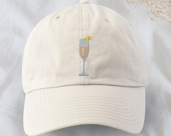 Embroidered French 75 Champagne Baseball Cap | Cute Simple Cocktail Hat | Bachelorette Party Ideas | Girls Trip Merchandise