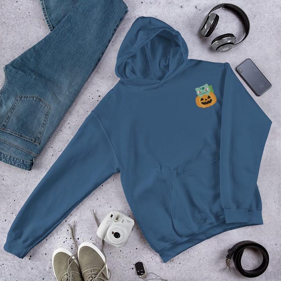 Embroidered Halloween Bulbasaur Hoodie Cute Simple Anime Pumpkin Pixelated Sweater Etsy Ireland