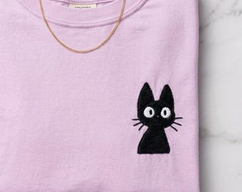 Embroidered JiJi T-Shirt | Studio Ghibli Inspired Cute Spirits Tee
