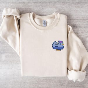 Embroidered Blue Chicken Long Sleeve Shirt | Video game Embroidery Sweater | Gamer Gift Ideas | Farming Hoodless Sweatshirt
