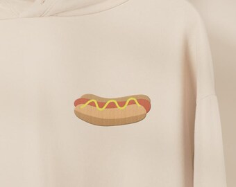Embroidered Hotdog Lovers Hoodie | Simple Cute Weiner Embroidery Sweater | Hotdog Lovers Gifts | Glizzy Hoodless Sweatshirt