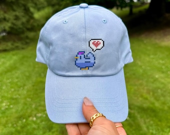 Embroidered Blue Chicken Cap | Cute Video game Dad Hat | Gamer Gift Ideas | Farming Baseball Hat