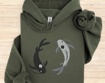 Embroidered Avatar the Last Airbender Koi Fish Hoodie | Moon and Ocean Spirits Embroidery Sweater | ATLA Anime Hoodless Sweatshirt