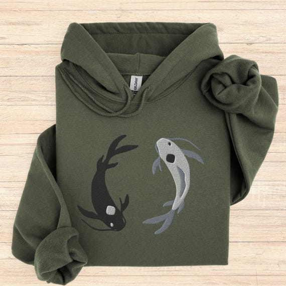 Geborduurde Avatar the Last Airbender Koi Fish-hoodie | Sweater met borduursel Moon and Ocean Spirits | ATLA Anime-sweater zonder capuchon