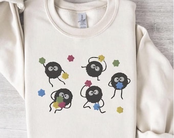 Embroidered Soot Sprites Long Sleeve Shirt | Embroidery Sweater | Anime Gifts | Crewneck Sweatshirt