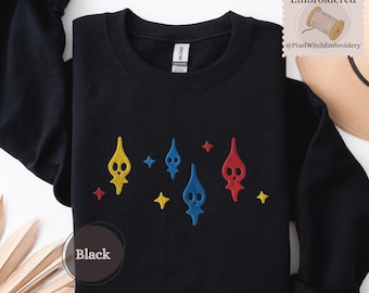 Embroidered Ghost Pikmin Crewneck | Cute Simple Anime Pixelated Sweater | Hooded Gaming Merch SweatShirt | Gamer Gift 90s Kid Games