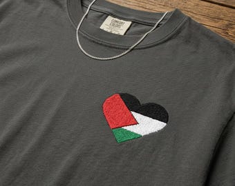 Embroidered Free Palestine T-Shirt | Palestinian Flag