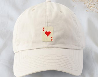 Embroidered King of Hearts Card Baseball Cap | Cute Simple Playing Card Hat | Bachelorette Party Ideas | Card Game Lovers Merchandise