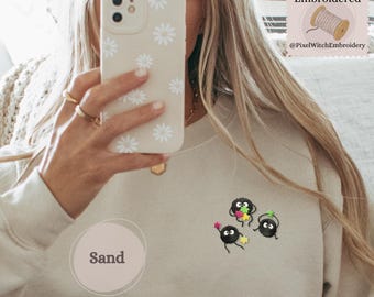 Embroidered Soot Long Sleeve Shirt | Embroidery Sweater | Anime Gifts | Crewneck Sweatshirt
