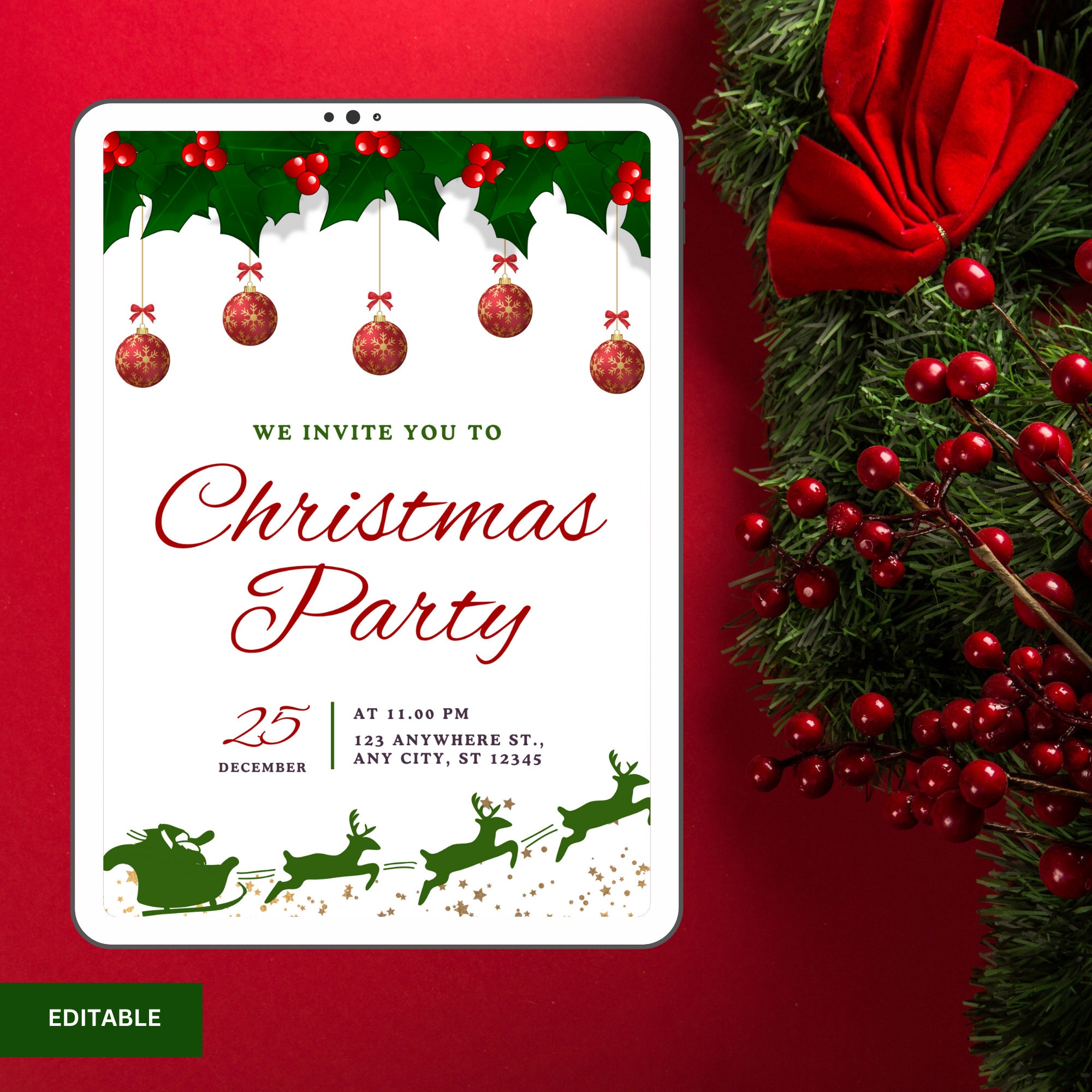 Editable Christmas Party Invitation, Christmas Party Printable, Holiday ...
