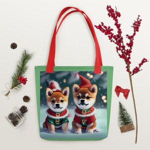 Merry Christmas Shiba Inu Puppy Elves Santa's Dog Helpers Pet Lovers Tote bag
