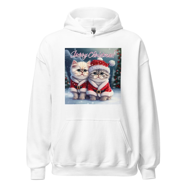 Persian Kittens Merry Christmas Santa Snowy Winter Wonderland cat lovers Unisex Hoodie