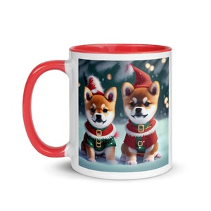 Frohe Weihnachten Shiba Inu Welpe Elfen Weihnachtsmann Helfer Haustier-Liebhaber-Tasse mit Farbe im Inneren