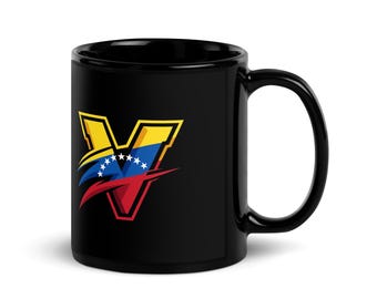 Venezuela Becher Venezolanische Flagge Kaffeetasse Lateinischer Stolz Geschenk für Venezulee im AuslandSchwarze glänzende Tasse