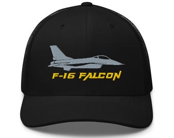 F-16 Falcon Embroidered Military Jet Fighter Baseball Cap for Veterans & Aviators Trucker Cap