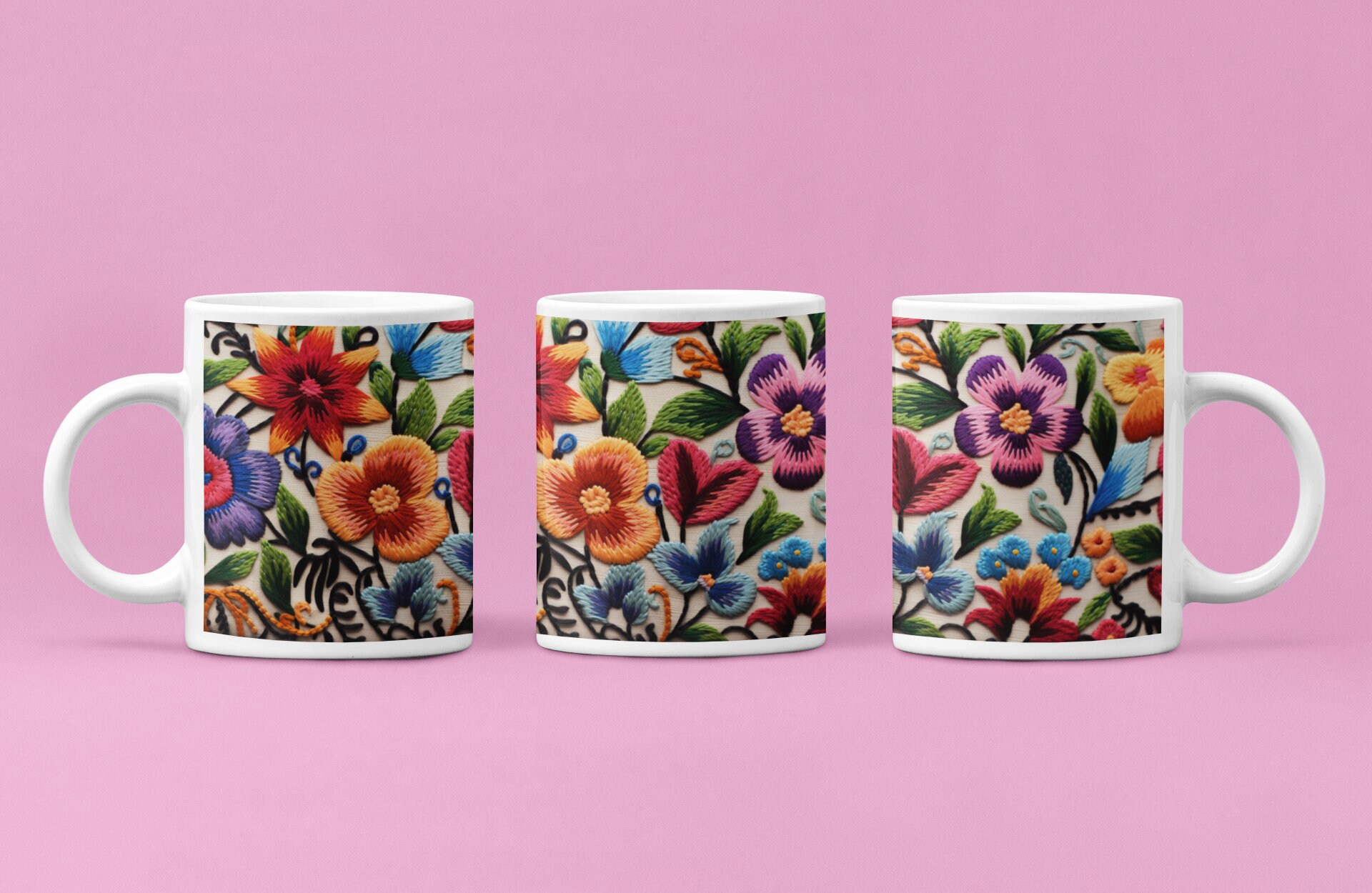 Floral Needlepoint Mug Floral Embroidery Design Mug Gift Idea Etsy