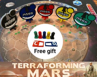 Terraforming Mars Pass-polettuppgradering – Set med 5 – Färgmatchande spelarfärger – Raketdesign + Gratis astronautpjäser