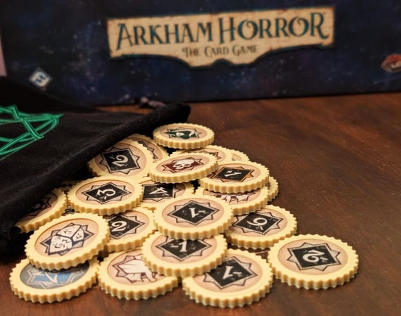 arkham horror card game coin capsules Arkham Horror LCG Coin Capsules: Token Protectors, Board Game Accessories  (45 Count)