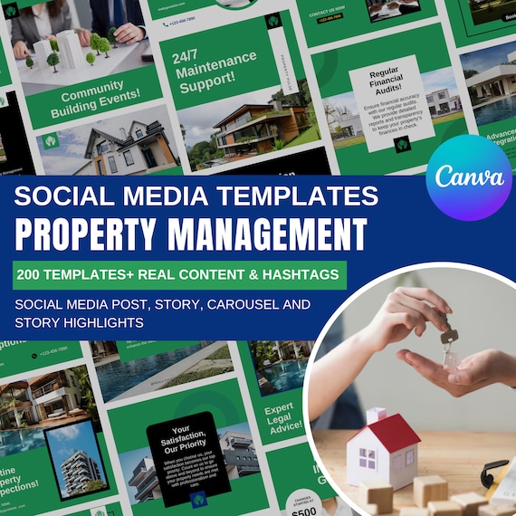 200 Customizable Property Management Canva Designs Posts Stories Carousels Highlights Ready to Use Marketing Graphics Social Media Templates