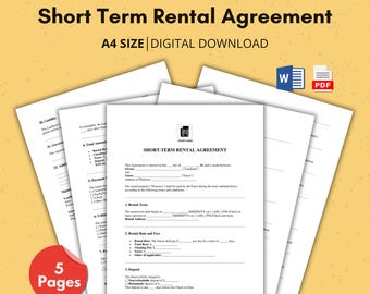 Contrat de location à court terme, Contrat de location, Formulaire de contrat, Contrat de location légal, Location de vacances, Modèle de contrat, Formulaire modifiable