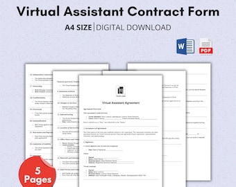Virtual Assistant Contract Template, VA Agreement, Assistant Contract Form, VA Legal Document, Editable Assistant Contract, VA Template