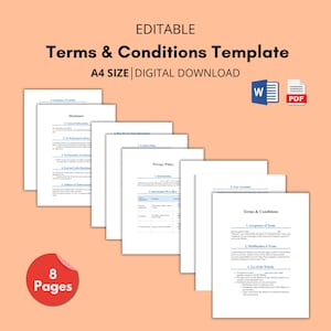 Terms & Conditions Template Editable Agreement Template Contact Form Terms and Conditions Editable Template Download Digital Files Pdf Word