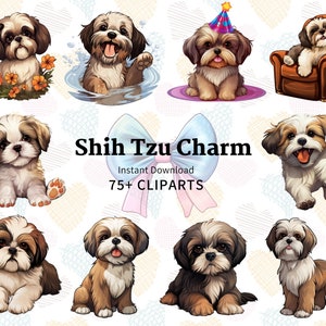 Mais de 75 PNGs de Charme de Shih Tzu | Clipart essencial para convites, diários fofos de animais de estimação, blogs centrados em cães, postagens em mídias sociais e artesanato para abanar o rabo
