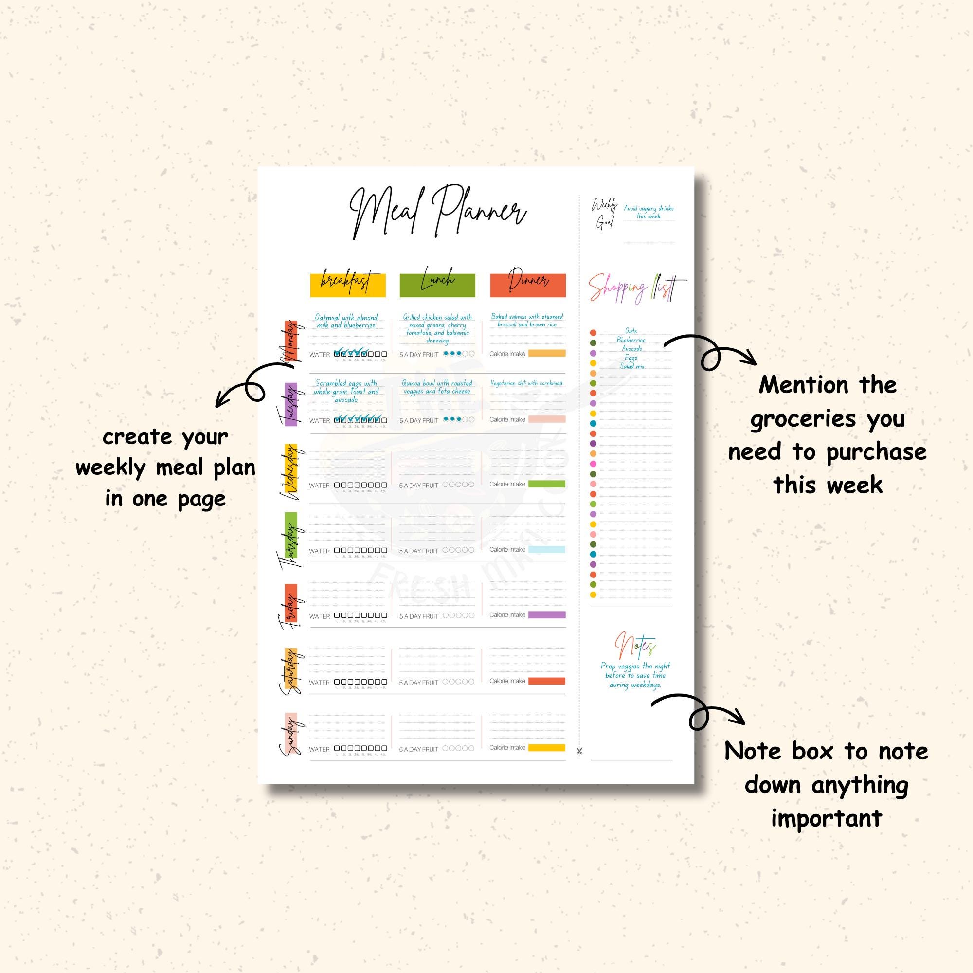 Meal Tracker Portrait A4 Size Instant Download Meal Planner Printable ...