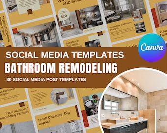 30 Bathroom Remodeling Social Media Templates Editable Canva Designs Editable Templates Instagram Posts IG Template Bathroom Remodeling Post