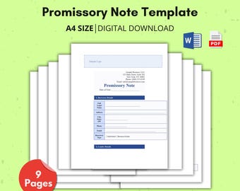 Plantilla de pagaré, contrato de préstamo, contrato de préstamo, plantilla de préstamo editable, acuerdo de deuda, documento comercial personal, plantilla imprimible