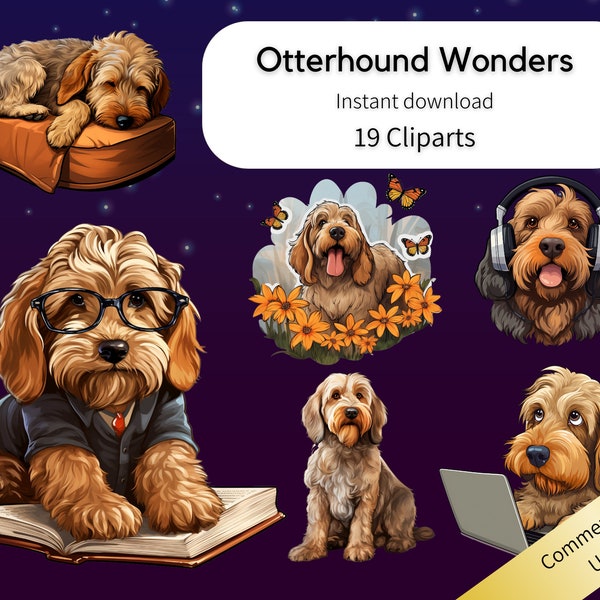 Otterhound Clipart Bundle 19 High Quality PNG & JPEG, Gift for Dog Mom and Dad, Digital Crafting supplie, Digital Download Otterhound lovers