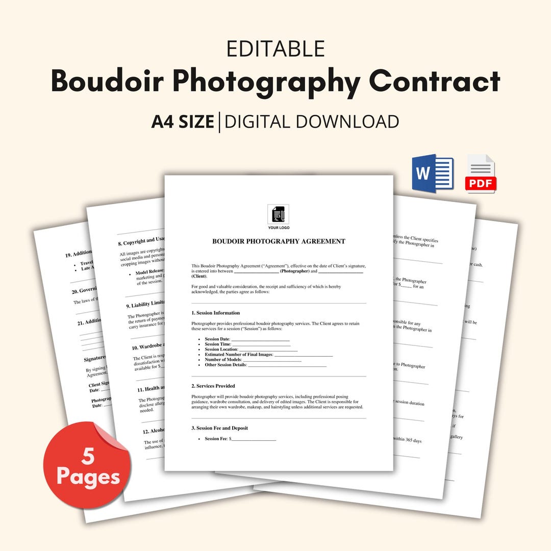 Boudoir Photography Contract, Photography Agreement, Legal Form ...