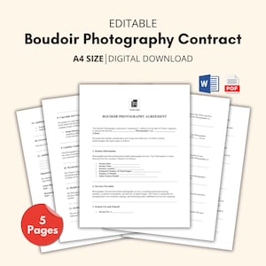 Boudoir Photography Contract, Photography Agreement, Legal Form, Boudoir Session, Photography Contract, Editable Form, Client Agreement