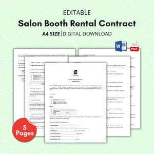 Salon Booth Rental Contract Template, Booth Agreement, Salon Lease Form, Salon Legal, Rental Agreement Template, Editable Contract Form