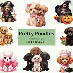 68 Pudel Clipart Pack für Hundeliebhaber Elegante Pudel Aufkleber für Scrapbooking Druckbare PNGs | Social Media Einladungen Haustier-Themen-Partys
