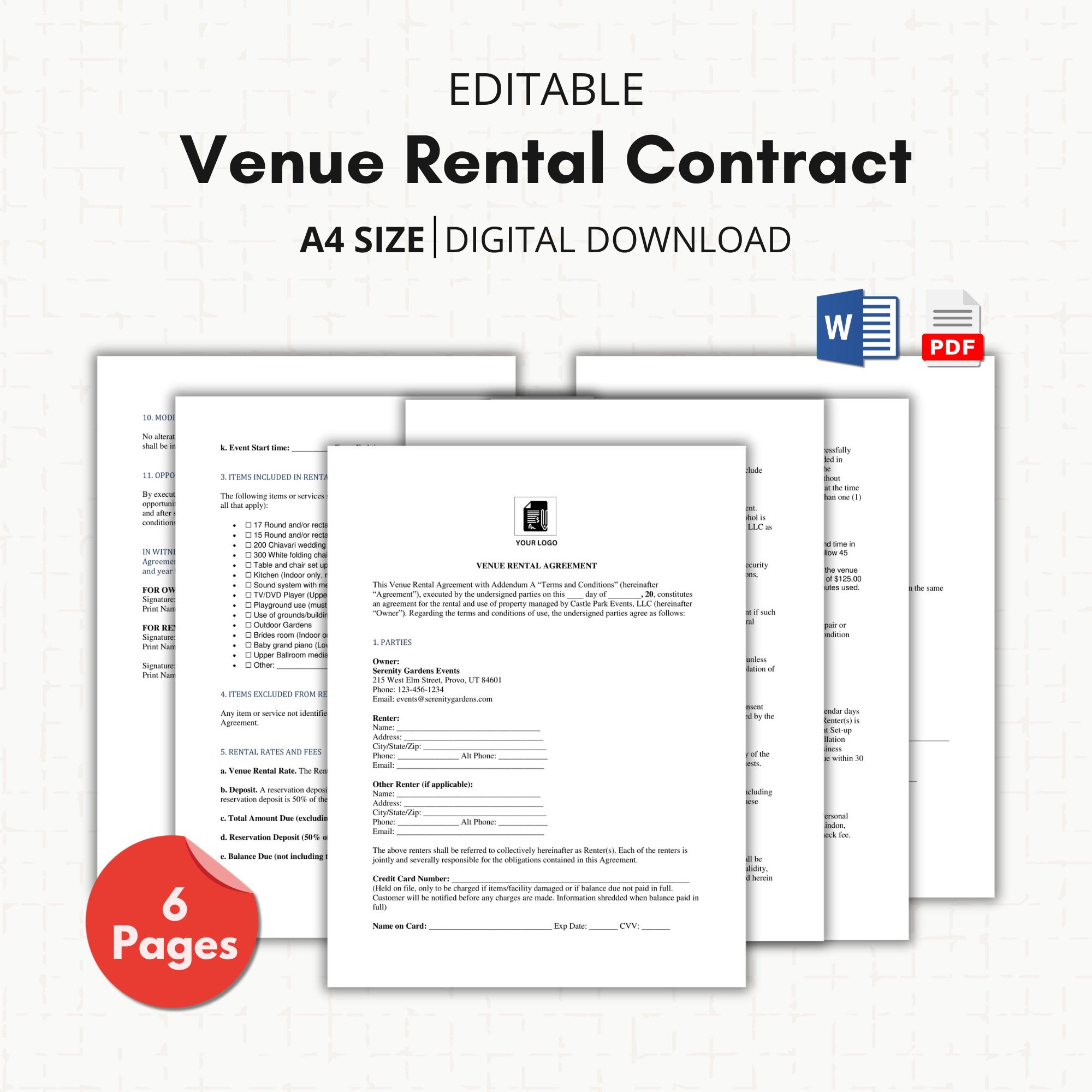 Venue Rental Agreement Template Event Space Contract Rental Form Venue Rental Agreement Template Event Space Contract Rental Form