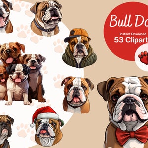 Bulldog Bliss: PNG Clipart Pack - 53 Adorable Bulldog Poses for Dog Lovers, Perfect for Crafts and Design Projects!