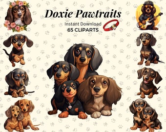 65 Dachshund Clipart Adorable Wiener Dog PNGs for Dog Lover Printable Dachshund Stickers Pet-Themed Design Element for Cards and Invitations
