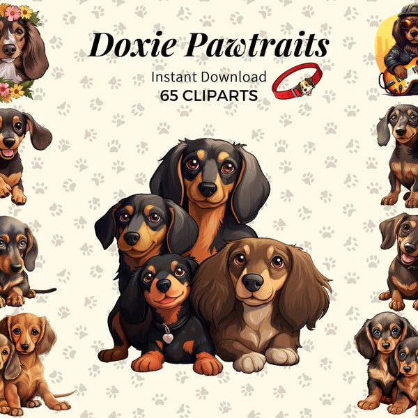 65 Dachshund Clipart Adorable Wiener Dog PNGs for Dog Lover Printable Dachshund Stickers Pet-Themed Design Element for Cards and Invitations